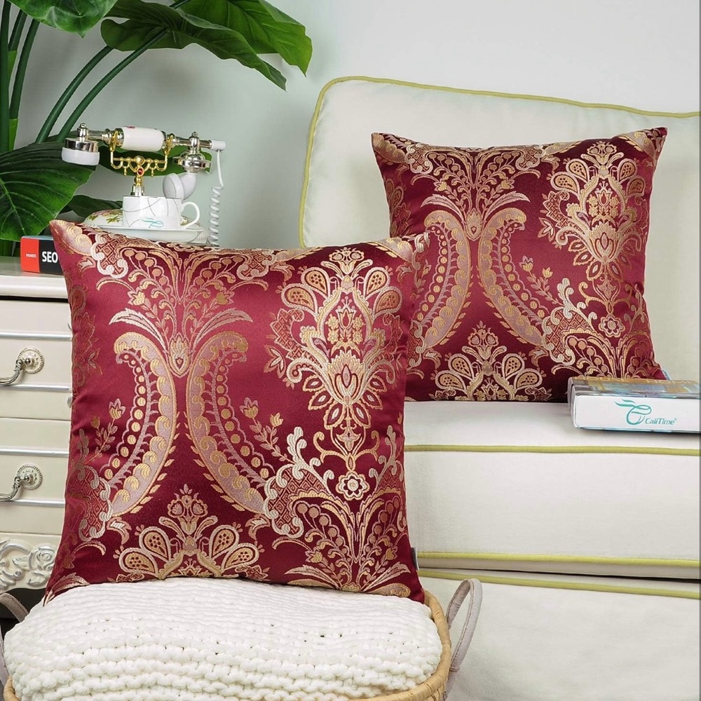 Throw Pillow Cover Pack of 2 Supersoft Vintage Damask Floral Design Cushion Case - Picture 3 of 6